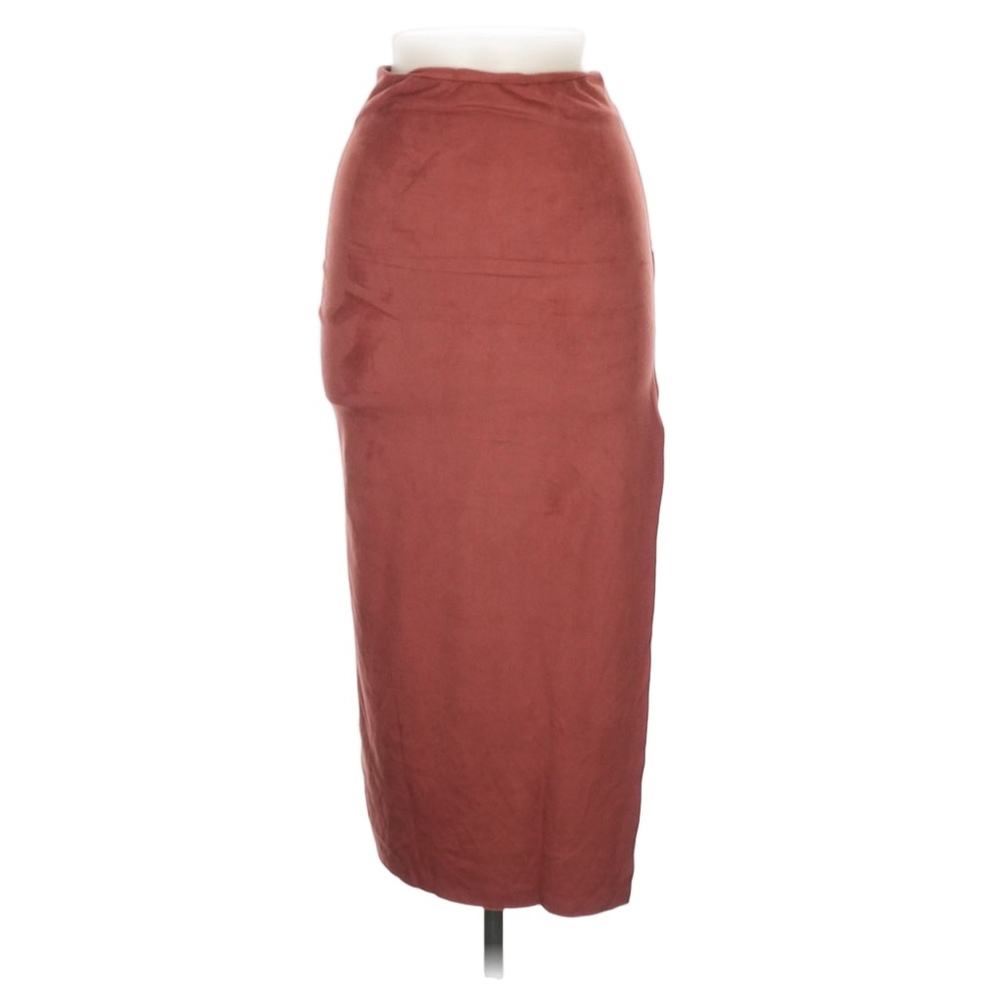DARK ORANGE SPLIT FAUX SUEDE SKIRT